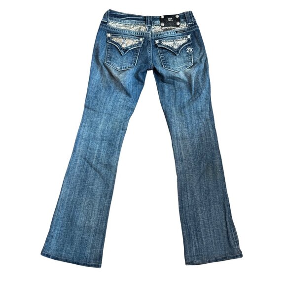 Vintage Y2K Miss Me Bootcut Jeans Womens Size 27 Dark Wash Embellished Sequin Po - Picture 1 of 10